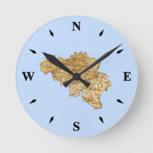 Belgien Karta Clock Rund Klocka