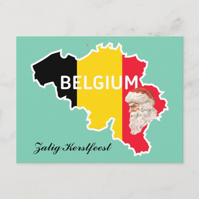 Belgien karta, flagga, Santa och Zalig Kerstfeest Helg Vykort (Framsida)