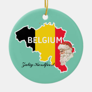 Belgien karta, flagga, Santa och Zalig Kerstfeest Julgransprydnad Keramik