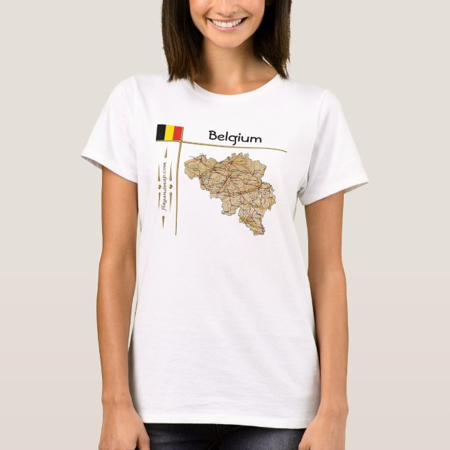 Belgien Karta + Flagga + Titel T-Shirt (Framsida)