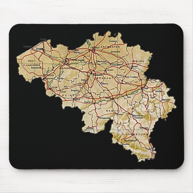 Belgien karta Mousepad Musmatta (Framsidan)