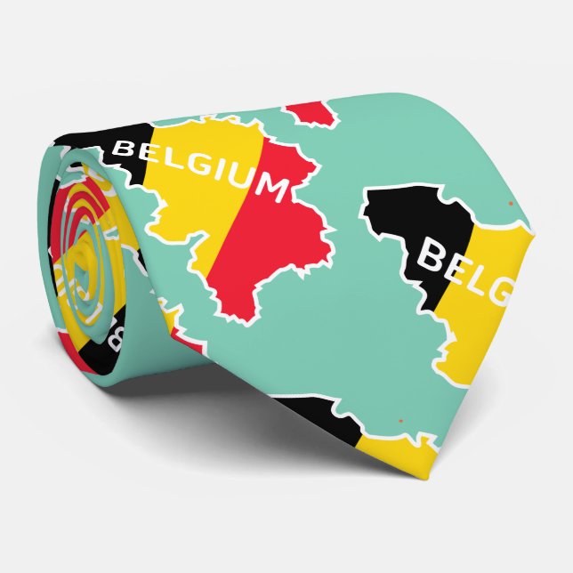Belgien karta och flagga slips (Rullad)
