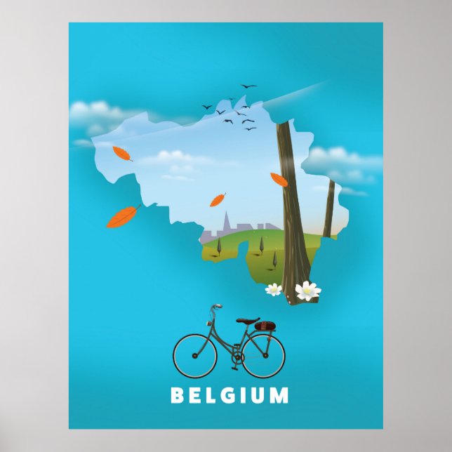 Belgien Karta resaffisch tryck. Poster (Framsidan)