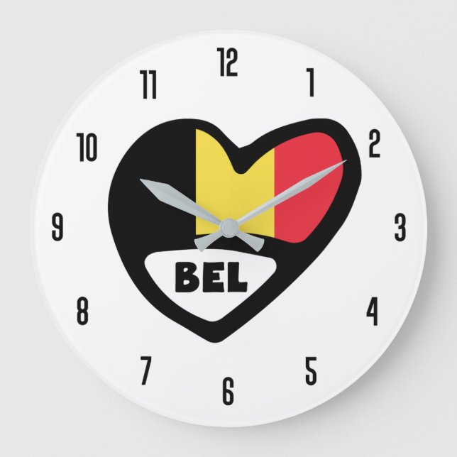Belgien Land Code BEL België Flagga Heart Stor Klocka (Framsida)