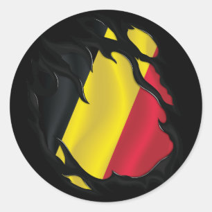 Belgien Rippat Flagga Runt Klistermärke