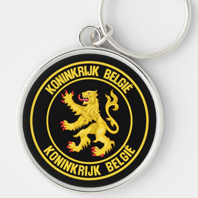 Belgien Round Emblem Rund Silverfärgad Nyckelring (Framsidan)