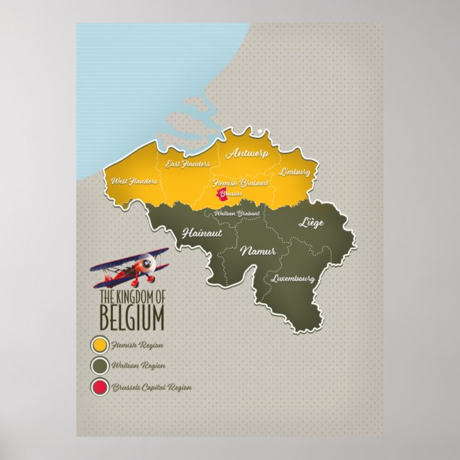 Belgien vackert karta poster (Framsidan)