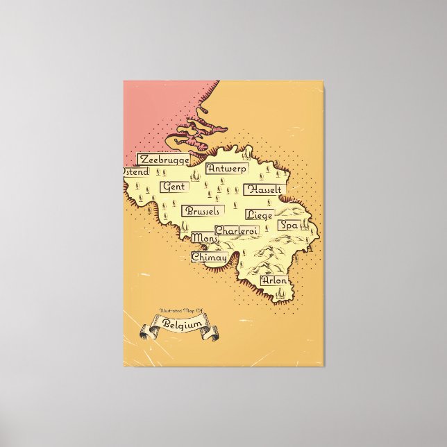 Belgien Vintage reskarta Canvastryck (Framsida)
