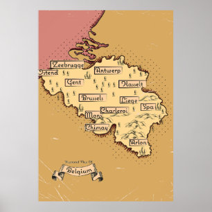 Belgien Vintage resor karta Poster