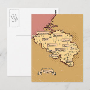 Belgien Vintage resor karta Vykort