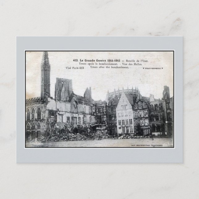 Belgien Ypres efter bombningen Vykort (Framsida)