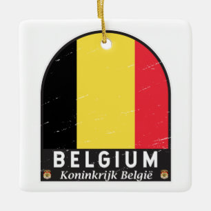 Belgiens Flagga Emblem Distress-Vintage Julgransprydnad Keramik