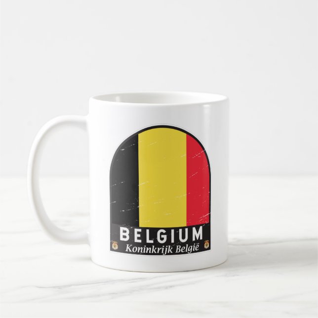 Belgiens Flagga Emblem Distress-Vintage Kaffemugg (Vänster)
