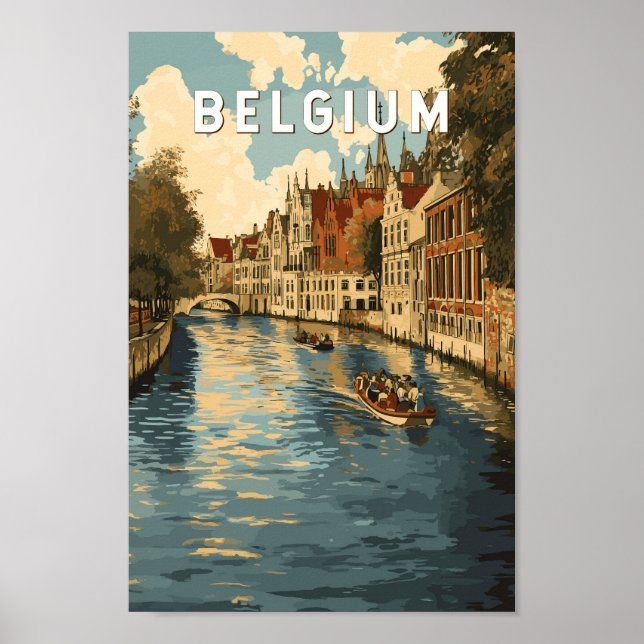 Belgiens illustration Travel Art Vintage Poster (Framsidan)