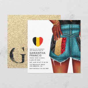 Belgisk Denim Flickas Examenfest Invitation Inbjudningar