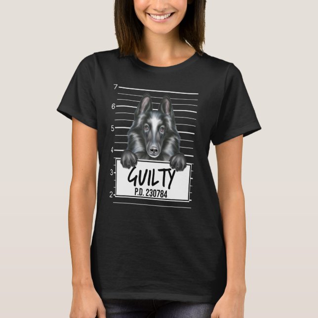 Belgisk Fårhundsmuggshot Skyldig Hund T Shirt (Framsida)