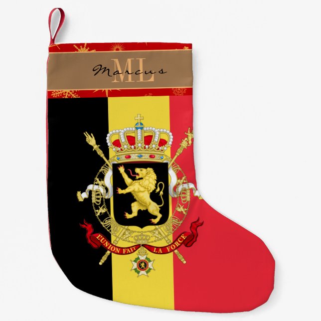 Belgisk Flagga, Belgien, monogram snöflake Liten Julstrumpa (Framsidan)