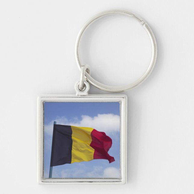 Belgisk flagga RF) Fyrkantig Silverfärgad Nyckelring (Framsidan)