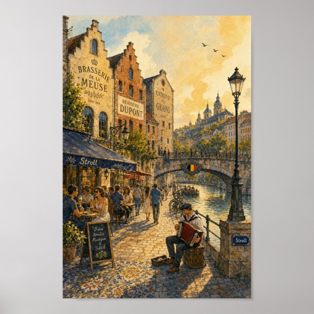 Belgisk flodpromenad Brasserie Affisch (Framsidan)