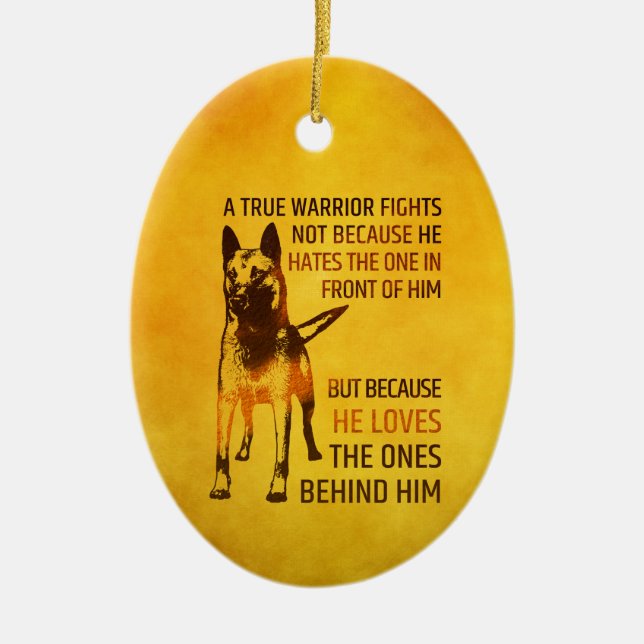 Belgisk herde - Malinois - riktig krigare Julgransprydnad Keramik (Framsidan)