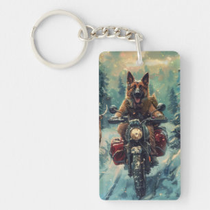 Belgisk herdehund som kör motorcykel jul