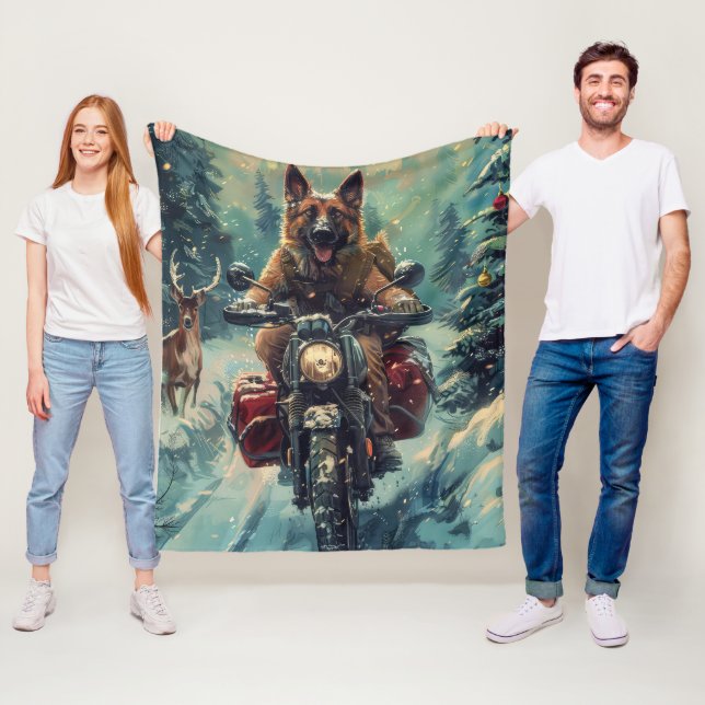 Belgisk herdehund som kör motorcykel jul fleecefilt (På plats)
