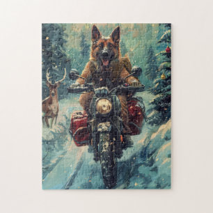 Belgisk herdehund som kör motorcykel jul pussel