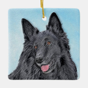 Belgisk målarfärg - Cute Original Hund Art Julgransprydnad Keramik