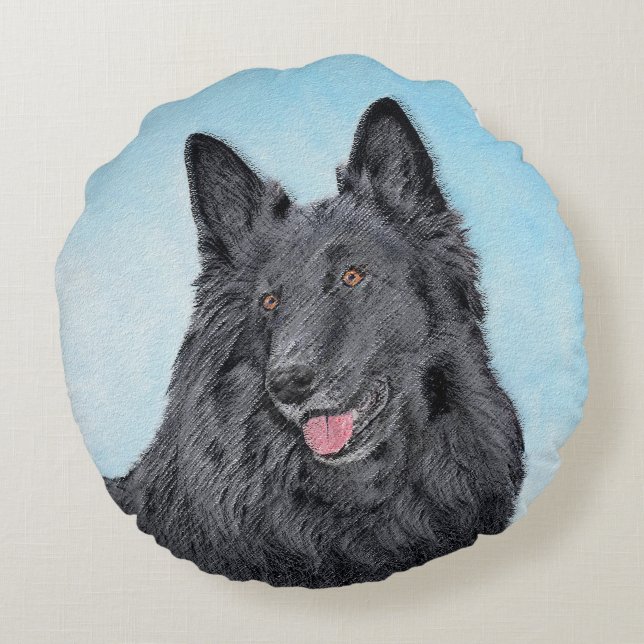 Belgisk målarfärg - Cute Original Hund Art Rund Kudde (Baksidan)