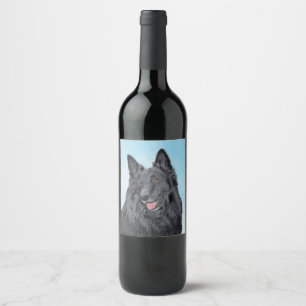 Belgisk målarfärg - Cute Original Hund Art Vinflaska Etikett