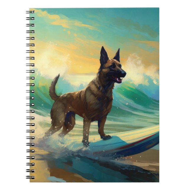 Belgisk malinoi Beach Surfing Painting Anteckningsbok (Framsidan)