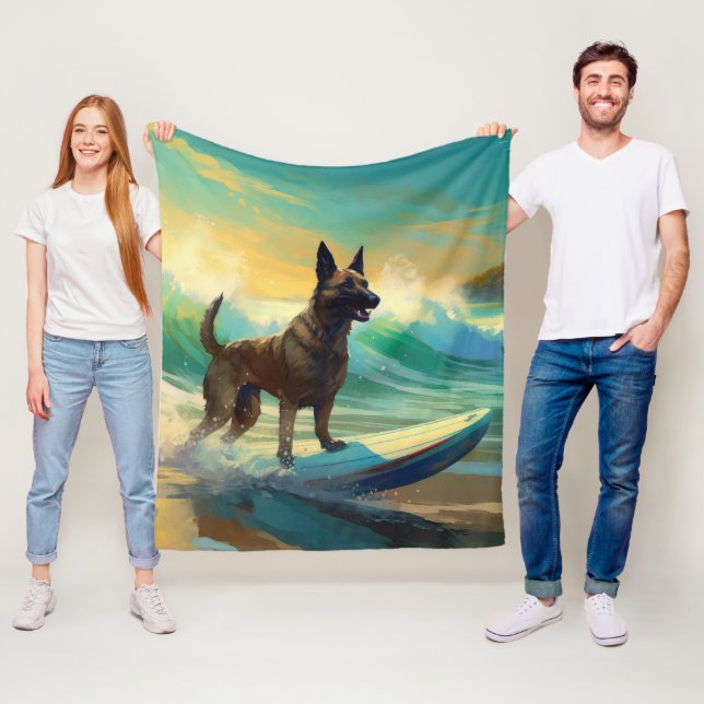 Belgisk malinoi Beach Surfing Painting Fleecefilt (På plats)