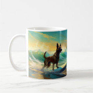 Belgisk malinoi Beach Surfing Painting Kaffemugg