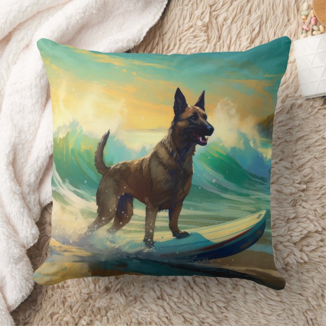 Belgisk malinoi Beach Surfing Painting Kudde (Filt)
