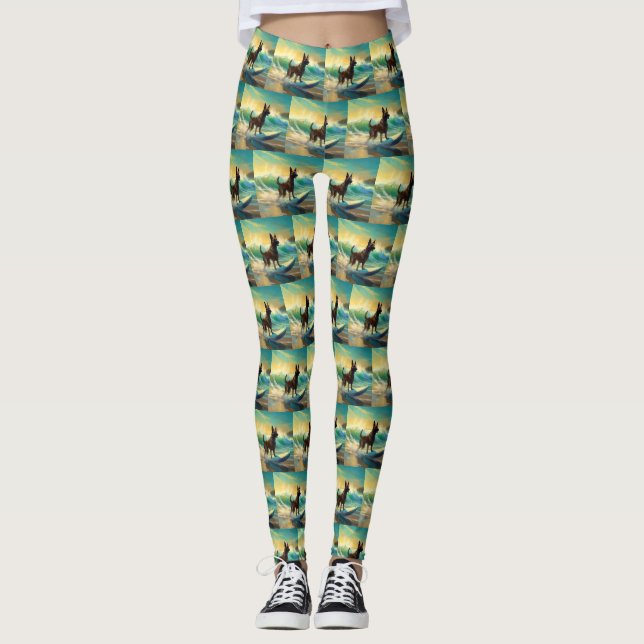 Belgisk malinoi Beach Surfing Painting Leggings (Framsida)