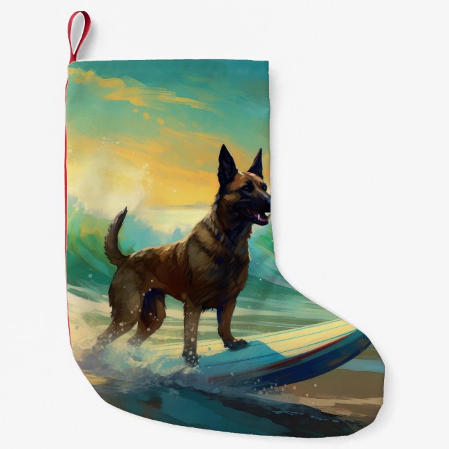 Belgisk malinoi Beach Surfing Painting Liten Julstrumpa (Framsidan)