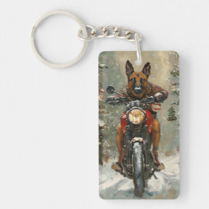Belgisk Malinoi Hund Ridande Motorcykel Jul