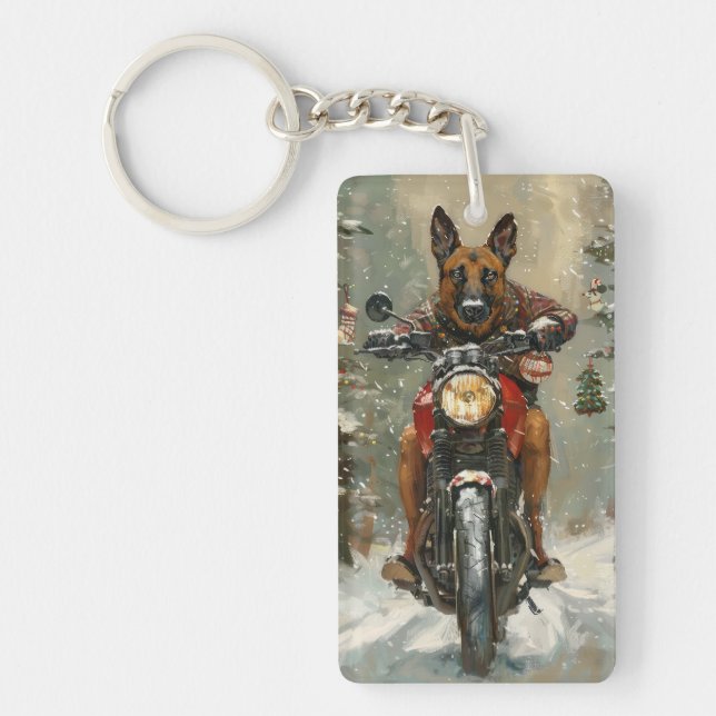 Belgisk Malinoi Hund Ridande Motorcykel Jul (Framsidan)