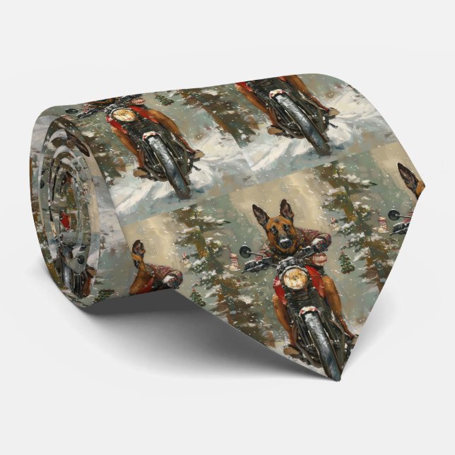 Belgisk Malinoi Hund Ridande Motorcykel Jul Slips (Rullad)