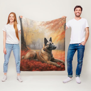 Belgisk Malinoi i höstlöv Fall Inspire Fleecefilt