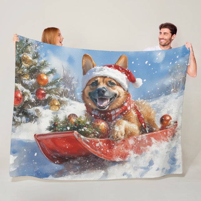 Belgisk Malinoi i släde Låt det snöa jul Fleecefilt (På plats)