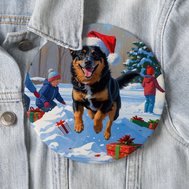 Belgisk Malinoi Jul Festiv Snö Scen Knapp (In Situ)