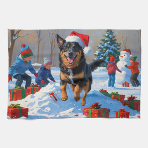 Belgisk Malinoi Jul Festiv Snö Scen Kökshandduk