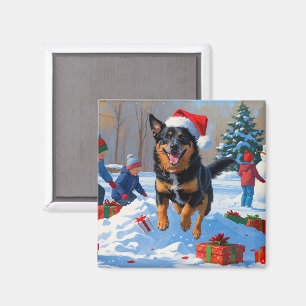 Belgisk Malinoi Jul Festiv Snö Scen Magnet