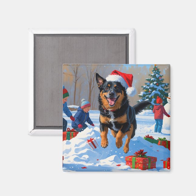 Belgisk Malinoi Jul Festiv Snö Scen Magnet (Front/Back)