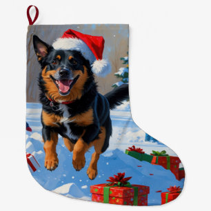 Belgisk Malinoi Jul Festiv Snö Scen Stor Julstrumpa