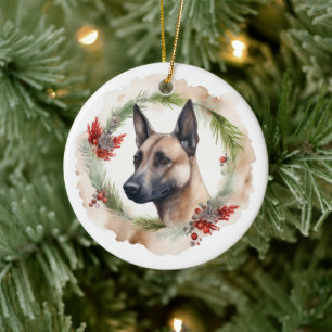 Belgisk Malinoi Julkrans Festlig Valp Julgransprydnad Keramik