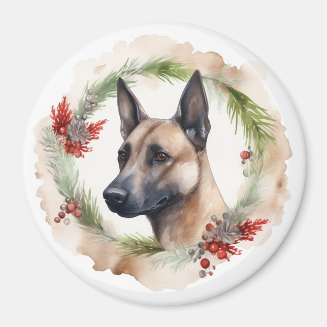 Belgisk Malinoi julkrans festliga valp  Magnet (Framsidan)