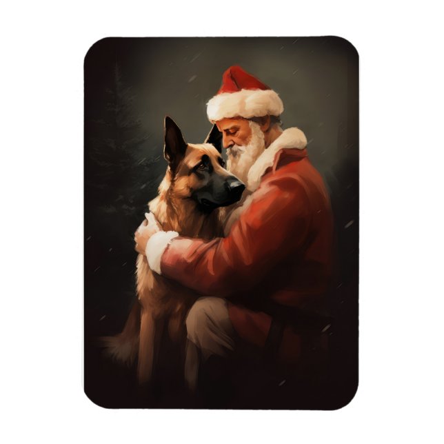 Belgisk Malinoi med Tomte Julfirande Jul Magnet (Vertikal)