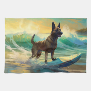 Belgisk Malinoi Strand Surfing Målning Kökshandduk
